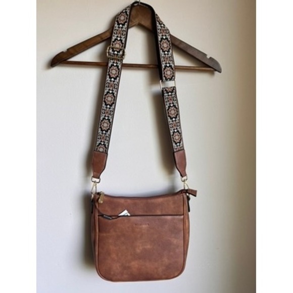 Bostanten Handbags - Bostanten Brown Vegan Leather Crossbody Bag Guitar Strap BSB10224 NEW
